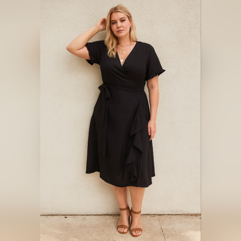 Madewell Black Ruffle Wrap Dress 3X